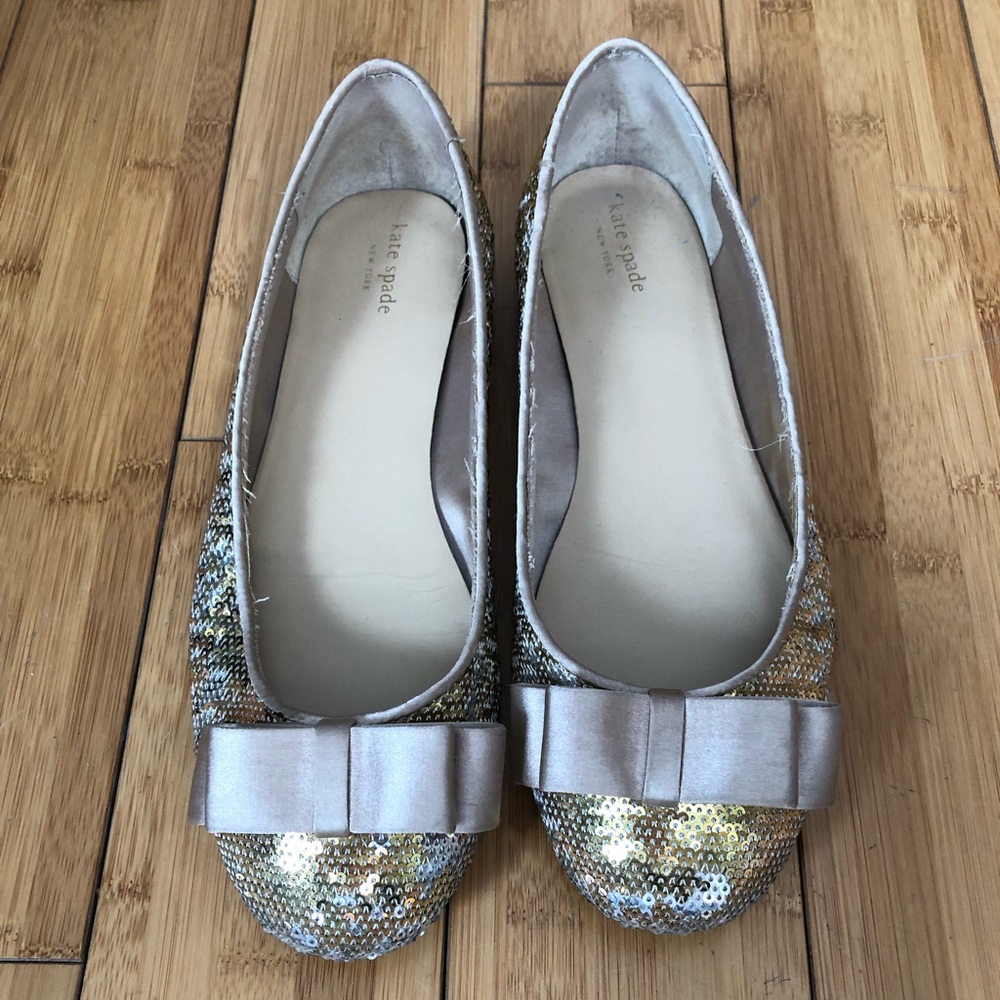 Kate Spade Gold Sequin Bow Flats - Size 9